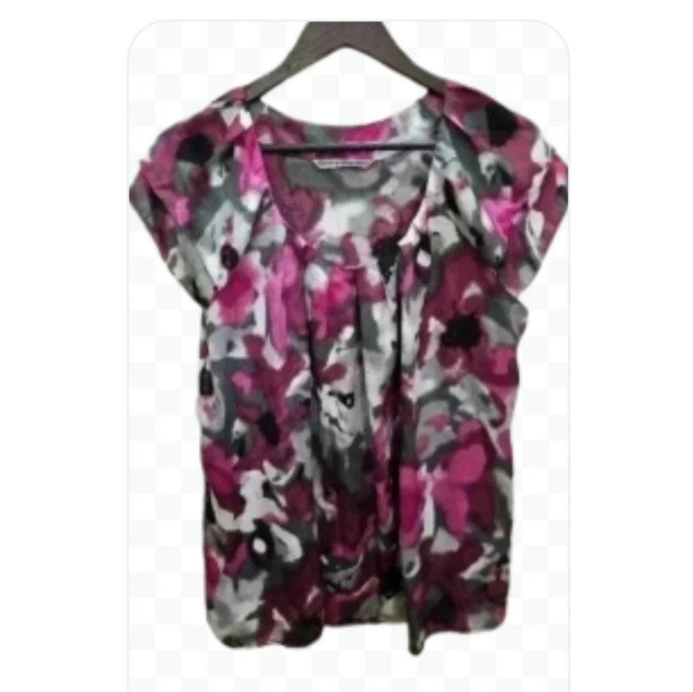 Signature by Larry Levine Pink Gray Floral Flowy Top Sz XL